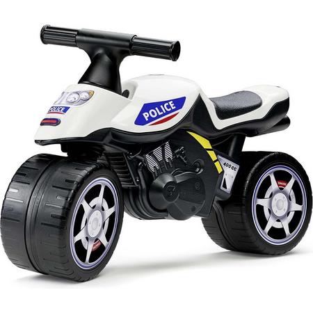 Witte politie loopmotor voor kinderen, werkend stuur, grote wielen, made in France